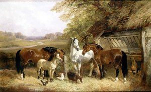 Bauernhoftiere in einer Landschaft
