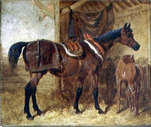 Eine alte Stute und ein Fohlen im Stall von John Frederick Herring Senior