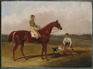 Barefoot, das Rennpferd, mit einem Jockey und einem Stallburschen, 1835 von John Frederick Herring Senior
