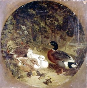 Enten und Entenküken in einer bewaldeten Flusslandschaft von John Frederick Herring Senior