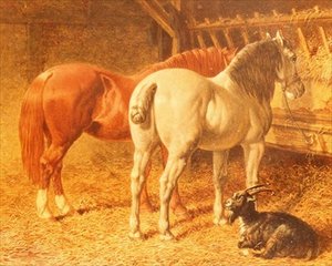 Pferde und eine Ziege in einem Stall von John Frederick Herring Senior