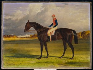 Die Stute Industry des Earl of Chesterfield, mit W. Scott, in einer Landschaft, 1838