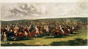 Der Start des denkwürdigen Derbys von 1844, graviert von Charles Hunt (1803-77) von John Frederick Herring Senior