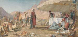 Ein Frankenzeltlager in der Wüste des Sinai. 1842 - Das Kloster St. Katharina in der Ferne von John Frederick Lewis