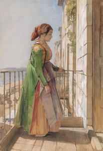 Ein griechisches Mädchen auf einem Balkon von John Frederick Lewis