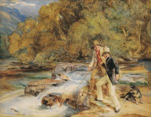 Sir Edwin Landseer, R.A. mit einem Ghillie beim Lachsfischen, möglicherweise am Fluss Dart, in der Nähe von Holne, Devon