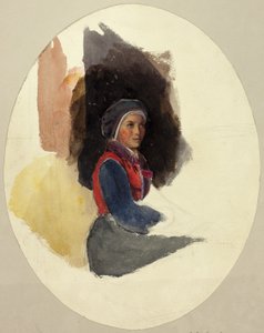 Skizze einer sitzenden Frau in Bauerntracht von John Frederick Lewis
