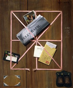 Regalbild mit Telegraph, Brief und Postkarten