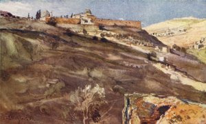 Jerusalem, Südwand des Tempelbereichs, vom Tal Hinnom, bei Sonnenuntergang von John Fulleylove