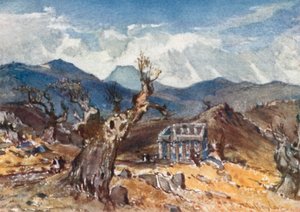 Der Tempel des Apollo in Bassae in Arkadien, mit Fernblick auf den Berg Ithome