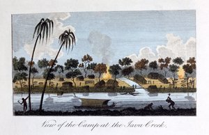 Ansicht des Lagers am Java Creek, 1813 von John Gabriel Stedman