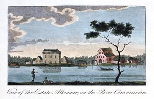 Blick auf das Anwesen Alkmaar am Fluss Commewine von John Gabriel Stedman