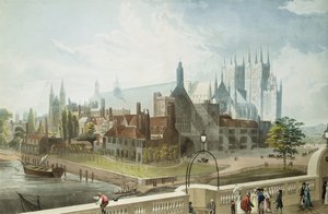 Westminster Hall und Abtei, graviert von Daniel Havell, veröffentlicht von Rudolph Ackermann, 1819 von John Gendall