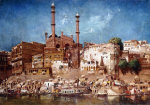 Eine Ansicht der Ghats mit der Moschee von Aurangzeb, Benares von John Gleich