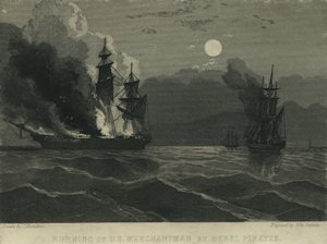 Verbrennung eines US-Handelsschiffs durch Rebellenpiraten, 1865 von John Hamilton