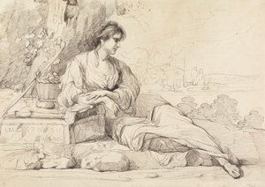 Liegende weibliche Figur in einer italienischen Landschaft