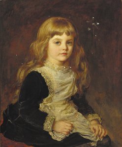 Porträt von Sophie Beatrix Mary Cadogan, sitzend, dreiviertellang, in einem schwarzen Kleid mit Spitzenbesetzter Schürze von John Hanson Walker
