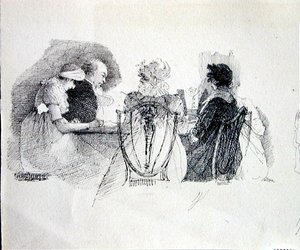 Eine Versammlung an einem Tisch (Detail)