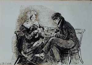 Mann und Frau lesen an einem Tisch von John Harden