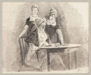Drei an einem Tisch, einer sitzt, 1807