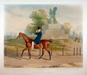 Der Herzog von Wellington reitet an der Achilles-Statue im Hyde Park, London, 1844 vorbei