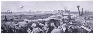 Gasangriff auf die Schützengräben der 2. Lancashire Fusiliers, bei dem Private Lyn sein Leben verlor, aber das Victoria-Kreuz gewann. Ypern April 1915