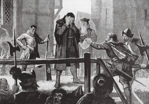 Griffenfeldts Begnadigung auf dem Schafott (Lithografie)