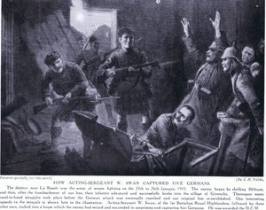 Wie der amtierende Sergeant W. Swan im Januar 1915 in Givenchy fünf Deutsche gefangen nahm von John Harris Valda