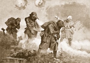 Zweiter Leutnant (vorübergehender Hauptmann) E.M. Allfrey leitet die Versorgung der Truppen mit Munition, Verpflegung und Wasser während eines Gasangriffs