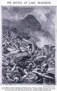 Die Schlacht am Trasimenischen See 217 v. Chr. Überall waren die Römer auf der Flucht vor den Karthagern, ca. 1950 von John Harris Valda