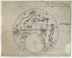 Zeichnung des Layouts der Bewegung des H4-Chronometers von John Harrison (1693-1776), um 1759 von John Harrison