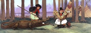 Der Pirat, Gentleman Starky, wurde von den Rothäuten gefangen genommen und ist unglücklich. Smee singt Captain Hook, der jetzt im Krokodil ist, eine Strophe des Piratenliedes, ca. 1906 von John Hassall