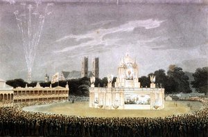 Feuerwerk in Green Park zur Feier des Sieges über Napoleon, graviert von Matthew Dubourg, veröffentlicht 1814 von John Heaviside (after) Clark