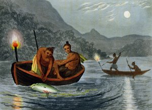 Fackelfischen in Nordamerika, graviert von H. Merke, veröffentlicht von Edward Orme von John Heaviside Clark