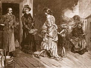 West trifft Ost: wohlhabende Besucher in einer Slumwohnung, Illustration aus 