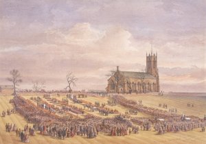 Beerdigung der Opfer des Hartley-Kohlengrubenunglücks auf dem Friedhof von Earsdon, 26. Januar 1862