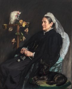 Alte Dame und ihre Haustiere, posiert von Mrs. William Sommerville von John Henry Lorimer