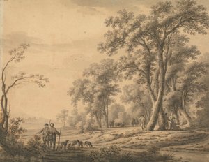 Landschaft mit Jäger und Gewehren