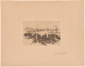Hafen mit Lastkähnen von John Henry Twachtman