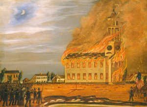Brand der Old South Church, Bath, Maine, um 1854 von John Hilling
