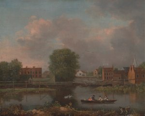 Flusslandschaft, möglicherweise eine Ansicht vom Westende der Rochester Bridge