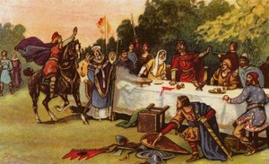 Harold erfährt von der Landung Wilhelms des Eroberers in Hastings während der Feier des Sieges von Stamford Bridge