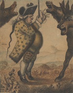 Mr. Alexander Campbell, Organist, dirigiert drei schreiende Esel, 1782 von John Kay