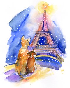 Hunde mit Eiffelturm, 2016 von John Keeling
