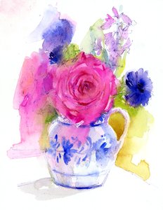Rose und Kornblumen in Krug