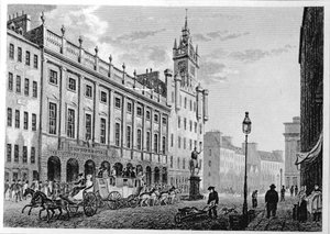Ansicht des Rathauses, Börse, Glasgow, graviert von Joseph Swan, 1828