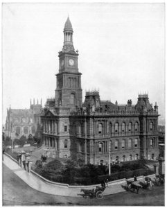 Rathaus und Platz, Sydney, Australien, spätes 19. Jahrhundert