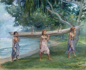 Mädchen tragen ein Kanu, Vaiala in Samoa, 1891 von John La Farge
