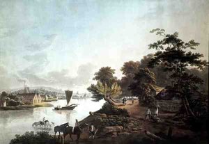 Millbank am Fluss Themse, graviert von F. Jukes von John Laporte