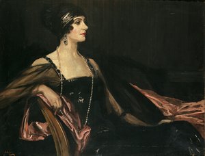 Eine Dame in Schwarz: Porträt von Jean Ainsworth, Viscountess Massereene und Ferrard von John Lavery
